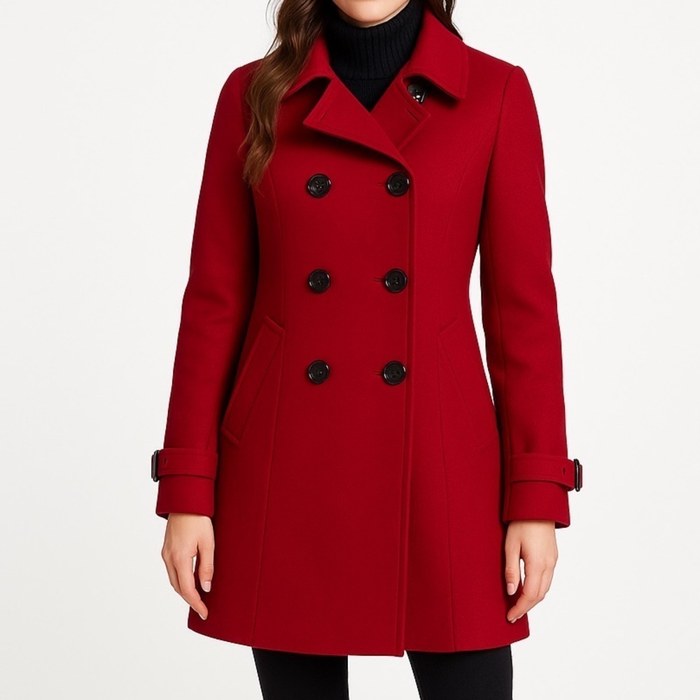 Preston & York Cardinal Red Wool Blend Double-Breasted Holiday Overcoat Size 14